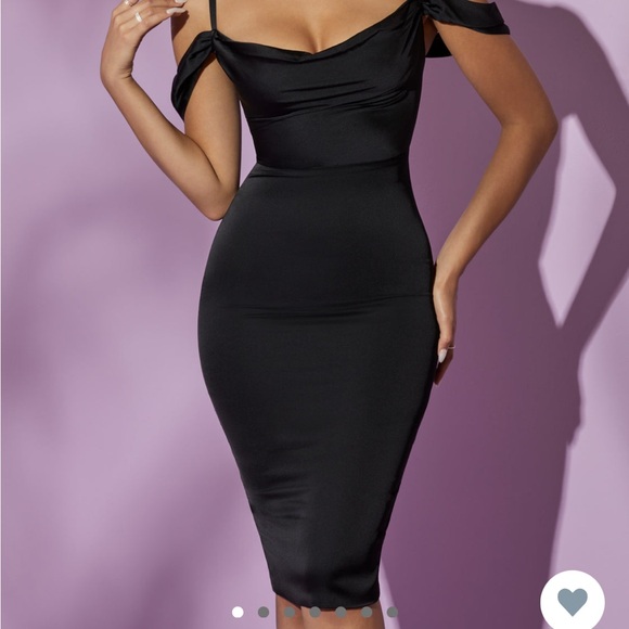 Oh Polly Giada Cowl Sleeve Midi Dress in Black - Picture 2 of 6